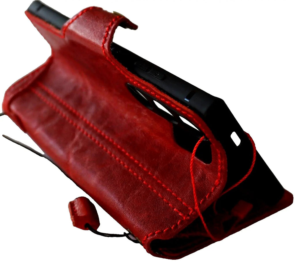 Handmade red wine leather phone case for Galaxy S26, S24, S25 Ultra FE Plus, Z Fold8, with wallet and clasp by DAVISCASE