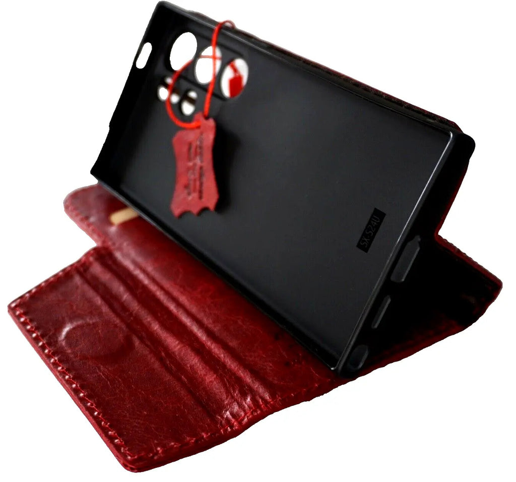 Luxury red wine genuine leather phone case for Samsung Galaxy S22, S21, S23, S24, S25 Ultra FE Note 25 Edge by DAVISCASE
