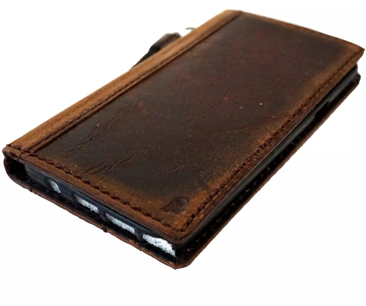 Handmade genuine leather phone case for iPhone 12-16 Pro Max, SE, wallet and book style, crafted by DAVISCASE.