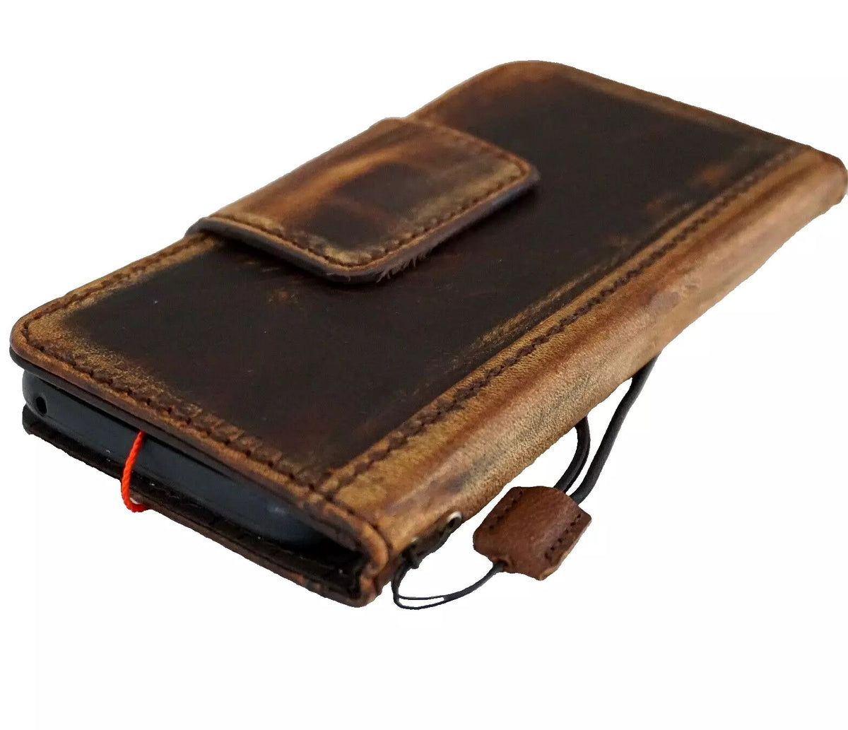Genuine leather Google Pixel case by DAVISCASE with wallet style design, magnetic closure, retro cross embellishment, and Jesus motif.