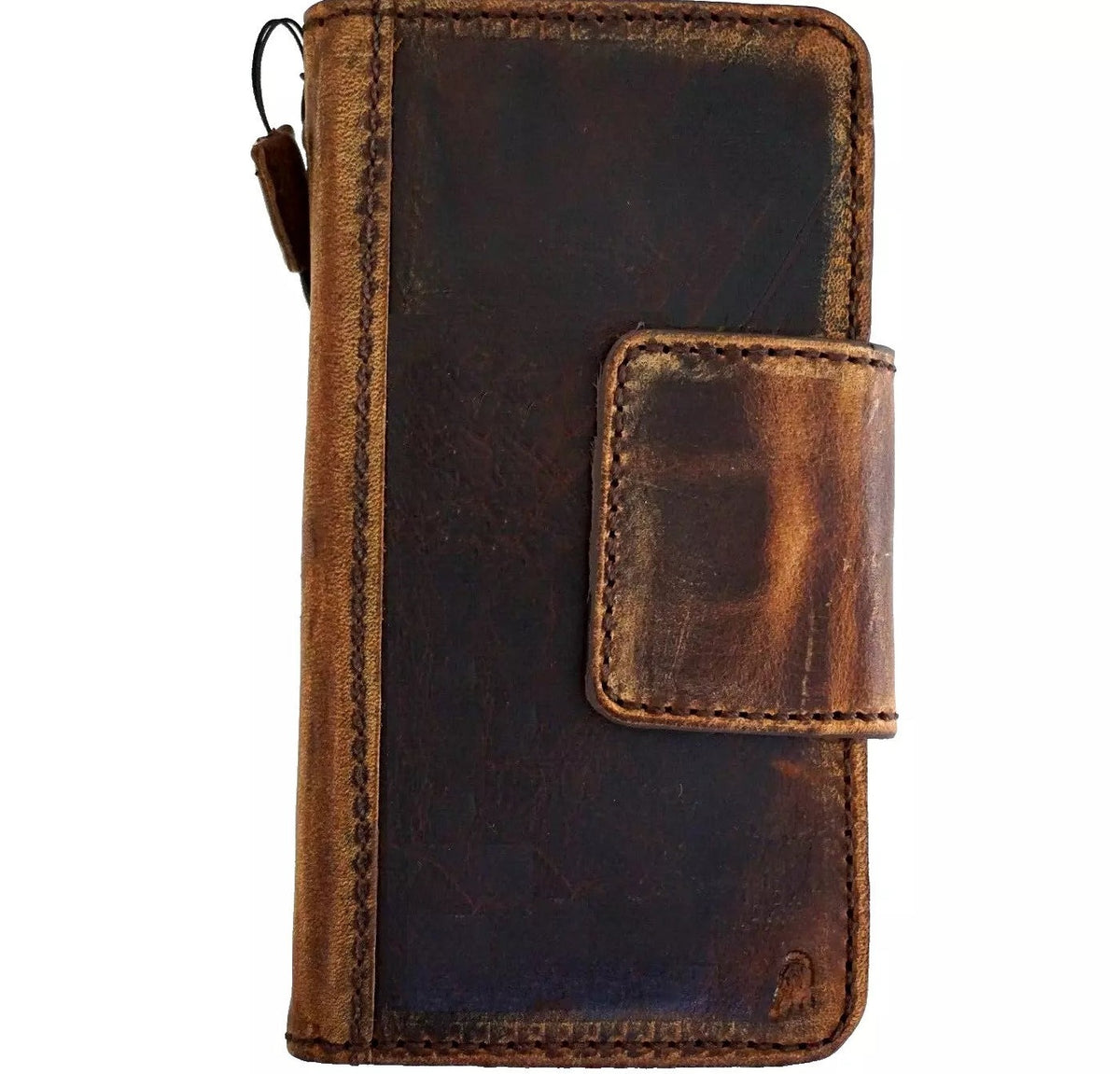 Handmade leather phone case for iPhone 13, 12, 11, 14, 15 Pro Max, XS, SE, with vintage wallet-style design by DAVISCASE.