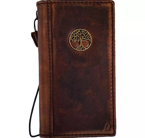 Genuine Leather Case For Apple iPhone 11 12 13 14 15 Pro Max 8 plus Crafts Wallet  Book Vintage Style Cover Wireless The Tree Of Life  luxury Diy Coin