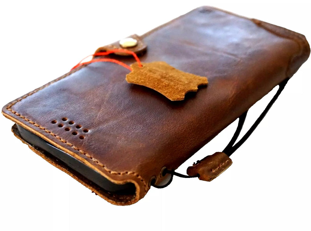 Handmade vintage tan leather wallet case for Apple iPhone 15 Pro Max, 16, 17, Air 8 Plus, SE by DAVISCASE.