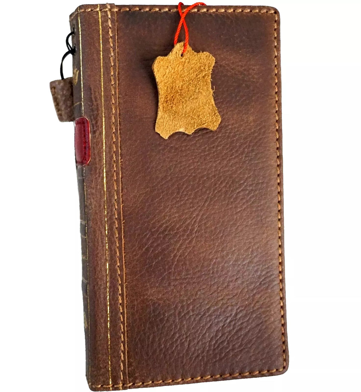 DavisCase genuine leather Galaxy S26, S23, S24, Z Fold 3-7 Art Wallet Book cover in polished tan, featuring card slots and protective edges.