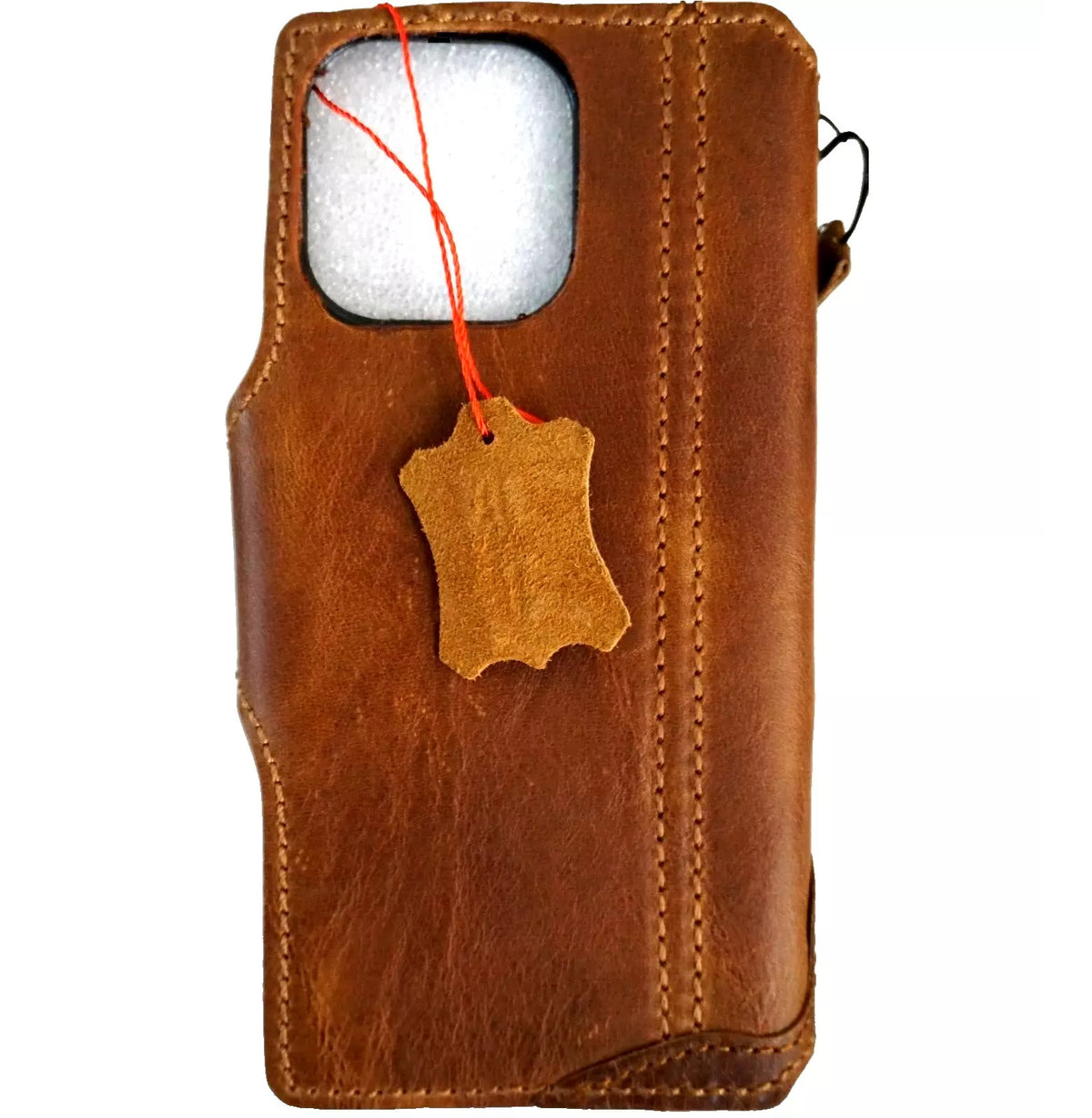 Handmade vintage tan leather wallet case for Apple iPhone 17, 16, 15 Pro Max, Air 8 Plus, and SE by DAVISCASE.