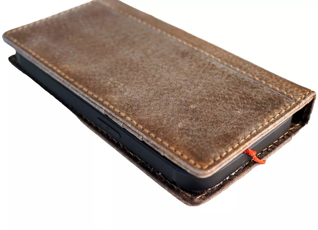 Handmade genuine leather phone case for iPhone 11-16 Pro Max, 8 Plus, SE, XS by DAVISCASE, featuring vintage Bible craft design.