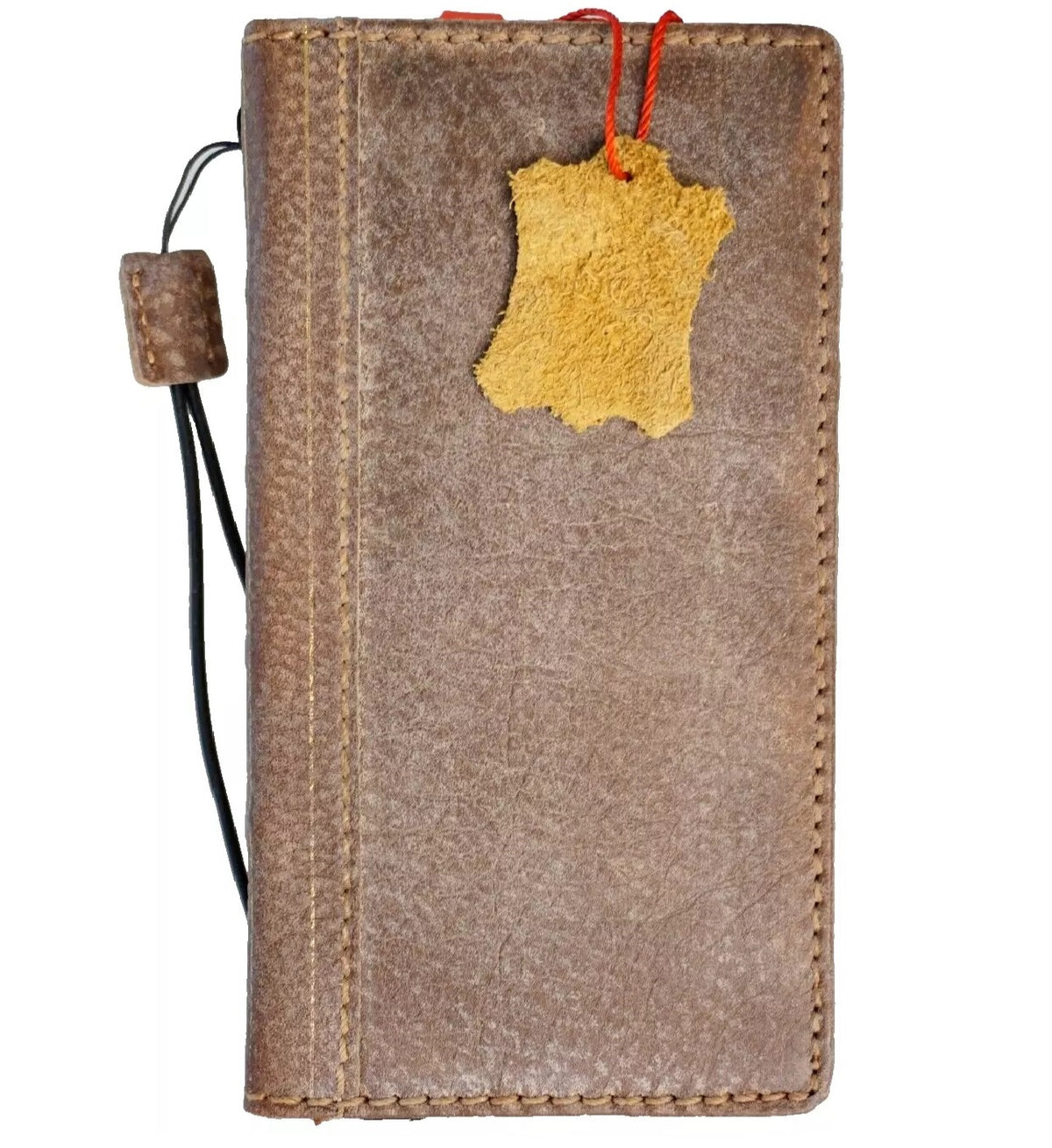 Handmade genuine leather phone case for iPhone 11-16 Pro Max, vintage Bible crafts style, by DAVISCASE, in white with mini art details.