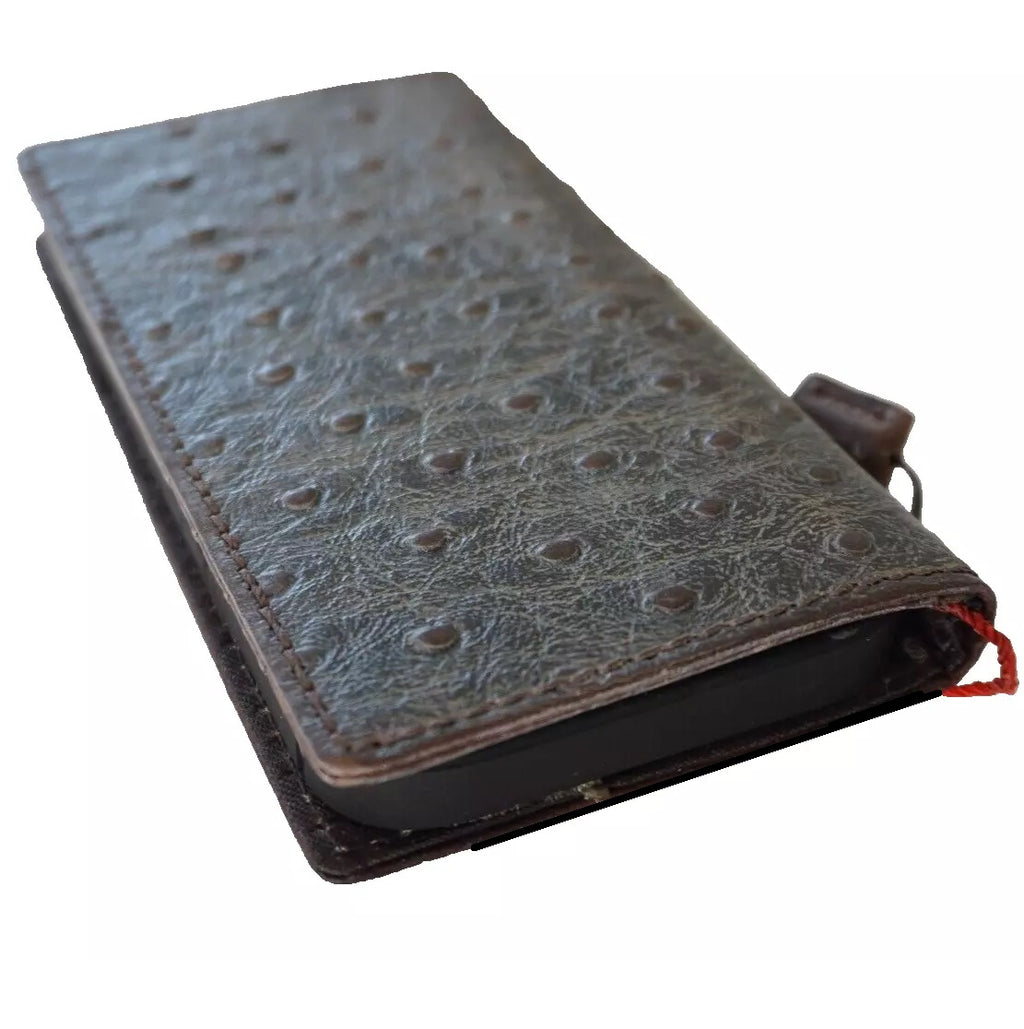Handmade leather phone case from DAVISCASE for Galaxy S21, S22, S23, Note 10-20, A53, A55, and Z Fold 3-7 wallet book ostrich style.