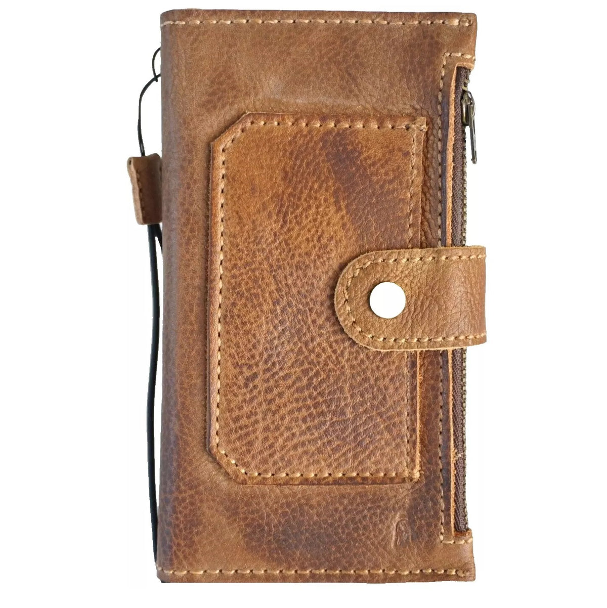 Handmade genuine leather phone case by DAVISCASE for Samsung Galaxy S22, S21, S20, Z Fold 3-7, with wallet and zipper features.