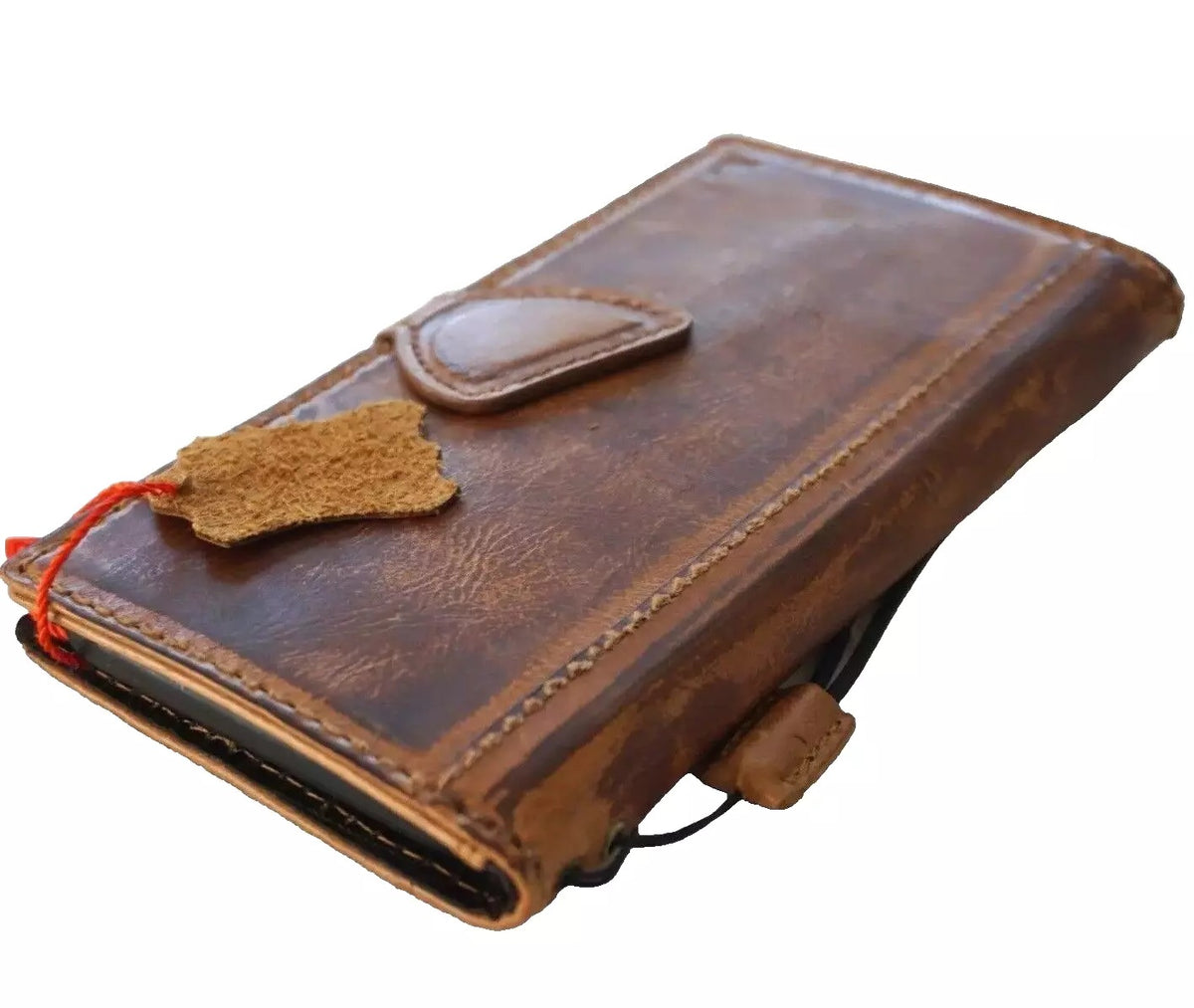 Handmade genuine leather phone case by DAVISCASE for Galaxy S22, S21, Note 20, A71, Fold 4, Tan smoked finish.