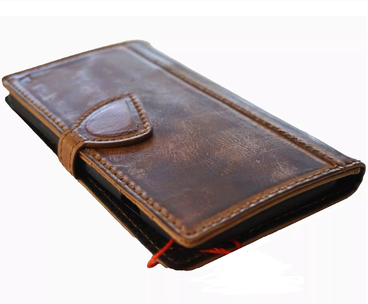 DavisCase genuine leather phone case for iPhone 12-15 Pro Max, handmade shark smoked Tan wallet book with magnetic closure.