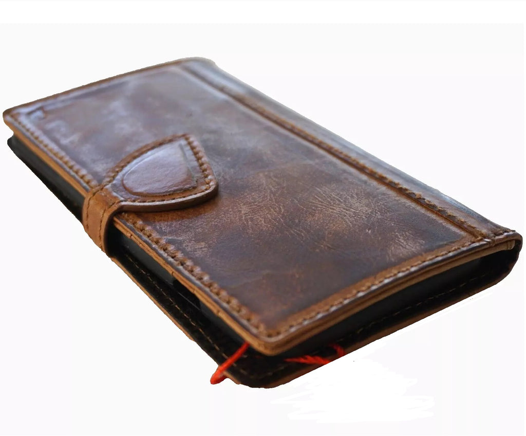 Handmade DAVISCASE genuine leather phone case with wallet for Samsung Galaxy S22, S21, Note 20, A71, and more in tan smoked finish.