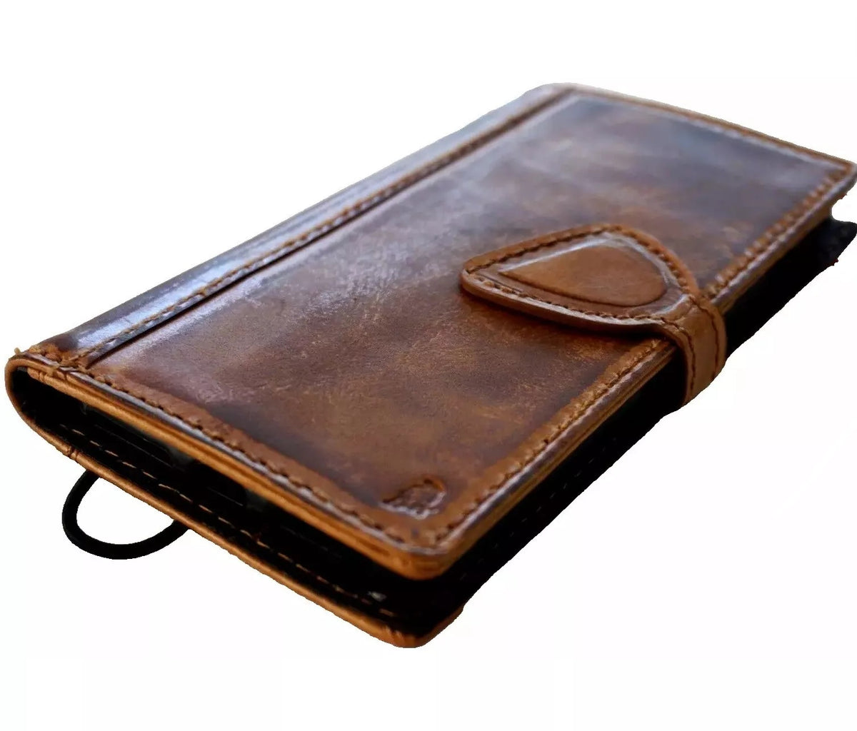 Handmade genuine leather phone case for Samsung Galaxy S22, S21, S20, Note 20, A71, A51, and more by DAVISCASE, in tan smoked leather.