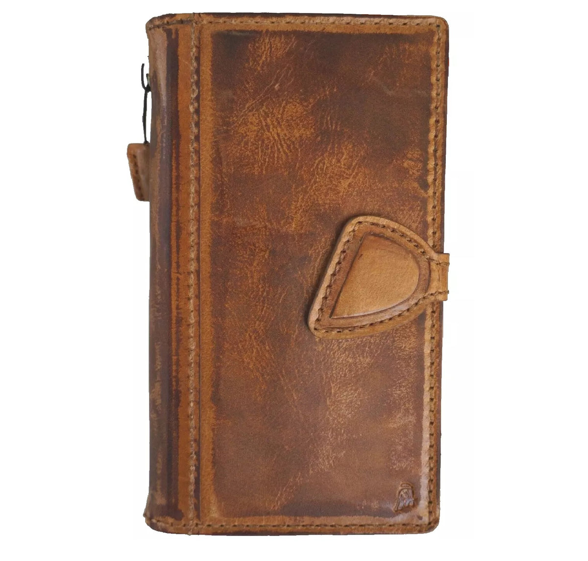 Handmade leather phone case for iPhone 12-15 Pro Max, 8 Plus, with shark smoked design, magnetic wallet, and book-style cover by DAVISCASE.
