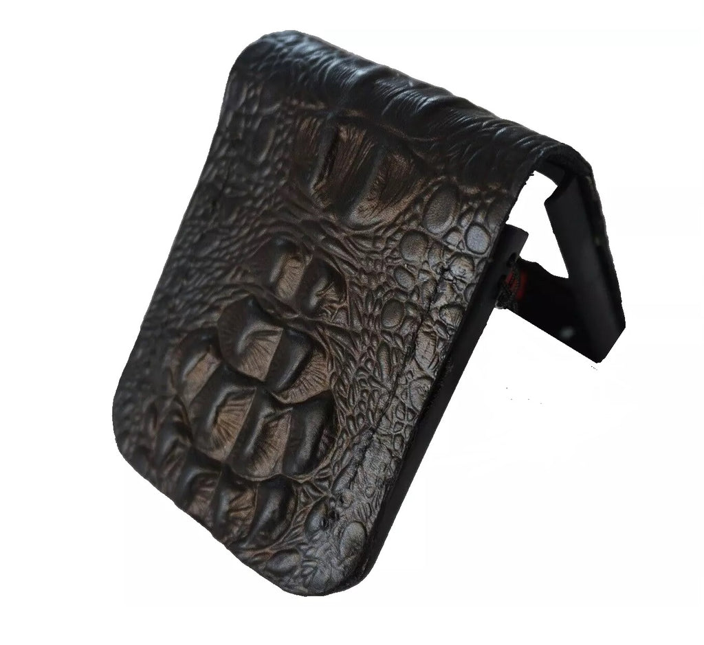 Handmade black crocodile leather wallet phone case for Galaxy Z Flip models by DAVISCASE, featuring vintage style and flip cover design.