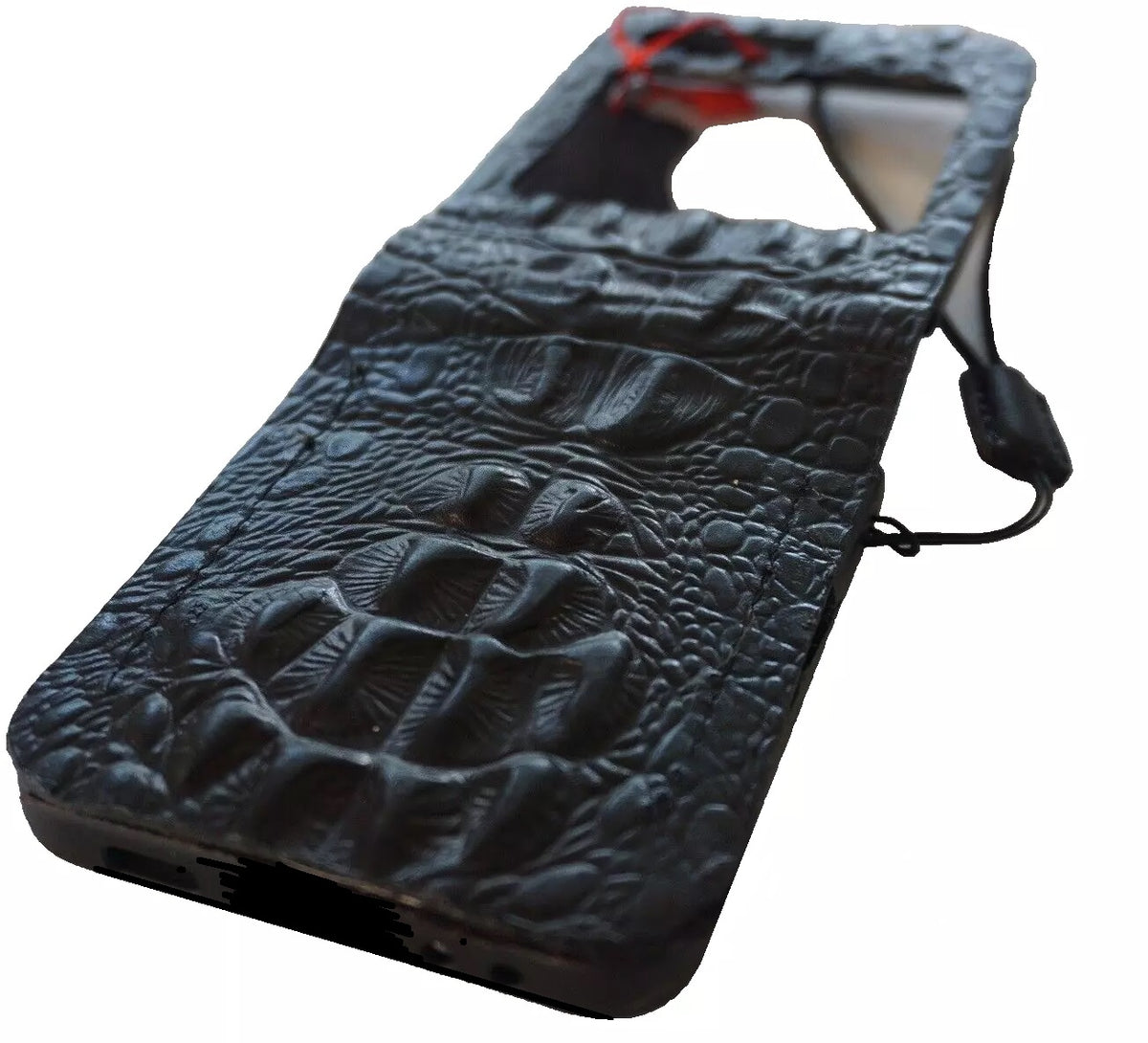 Black vintage crocodile leather flip wallet case for Galaxy Z Flip 3 to 7, handmade by DAVISCASE, stylish phone protection.