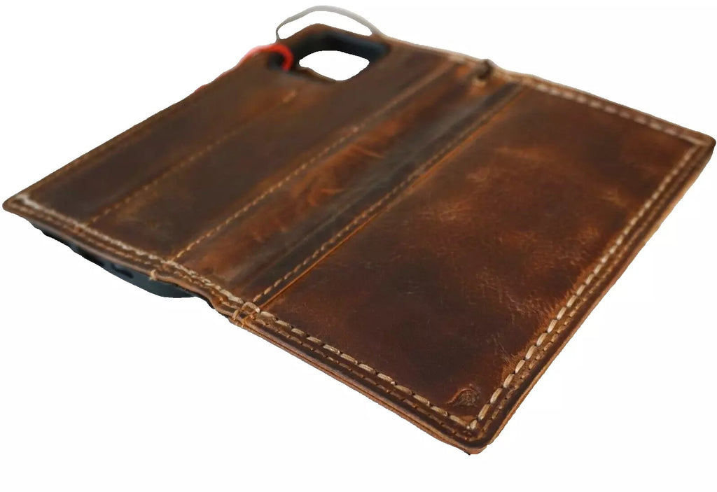 Handmade genuine leather wallet phone case for iPhone 12-16 Pro Max, 8 Plus, luxury book cover by DAVISCASE