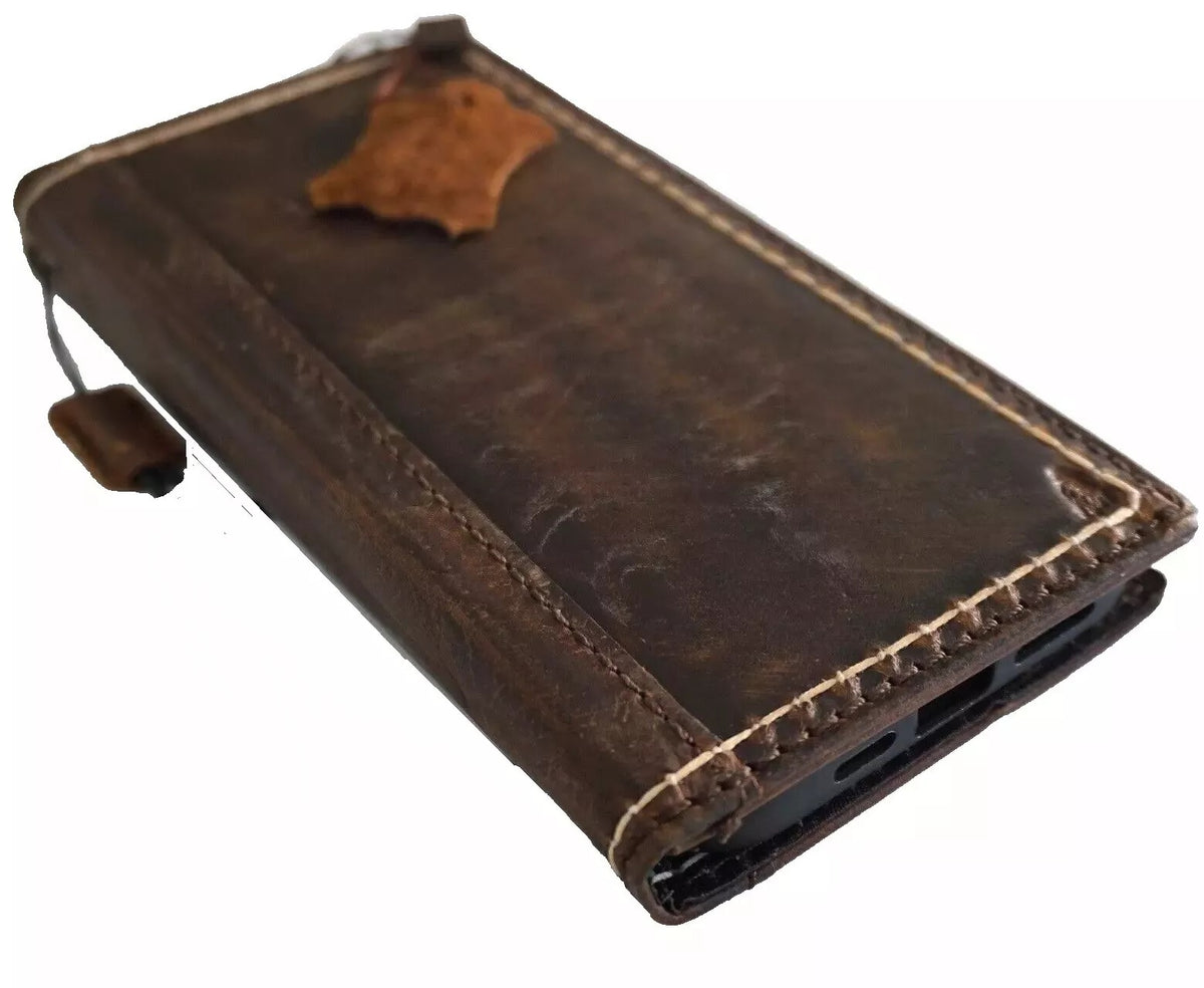 Handmade genuine leather phone case for Apple iPhone models with wallet style cover, dark luxury design by DAVISCASE.