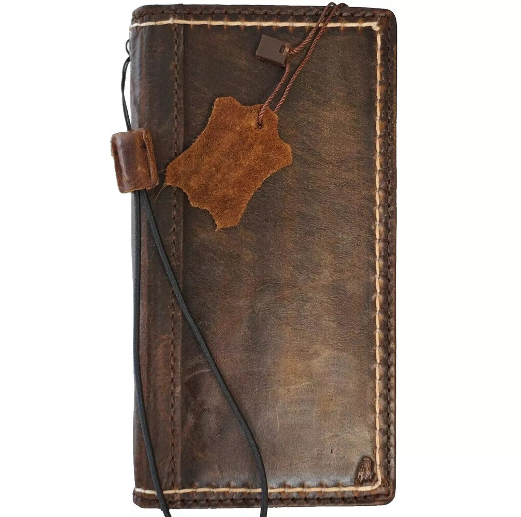 Handmade dark genuine leather wallet case for Apple iPhone 12-16 Pro Max, 8 Plus, SE 2025, by DAVISCASE, with card slots and protective cover.