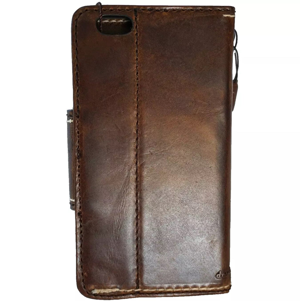 Dark genuine leather wallet case for Google Pixel Fold, featuring hand-stitched design and secure closure.