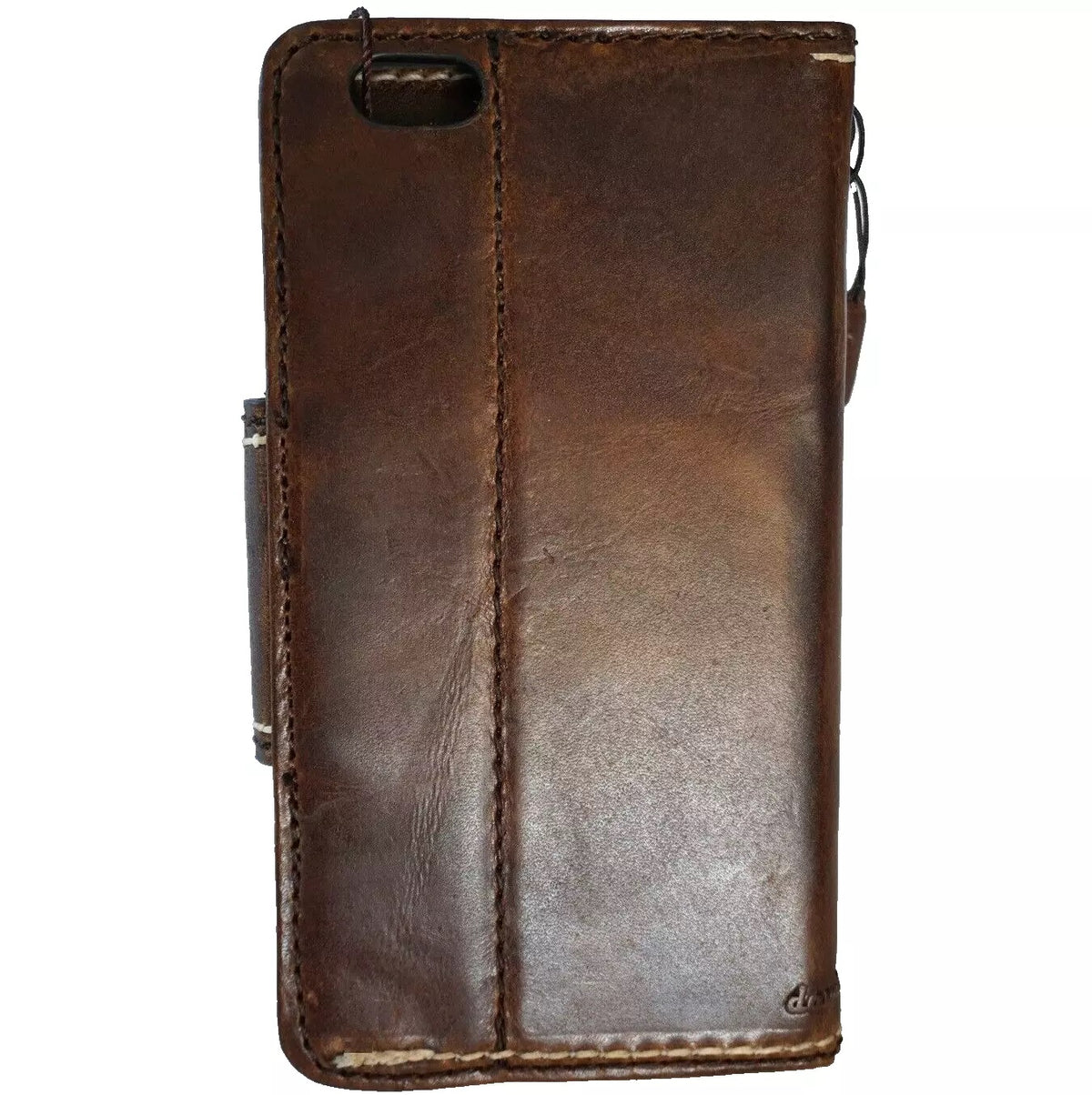 Handmade dark genuine leather wallet case for Galaxy Z Fold 3-8, vintage style, with sewn craftsmanship by DAVISCASE.