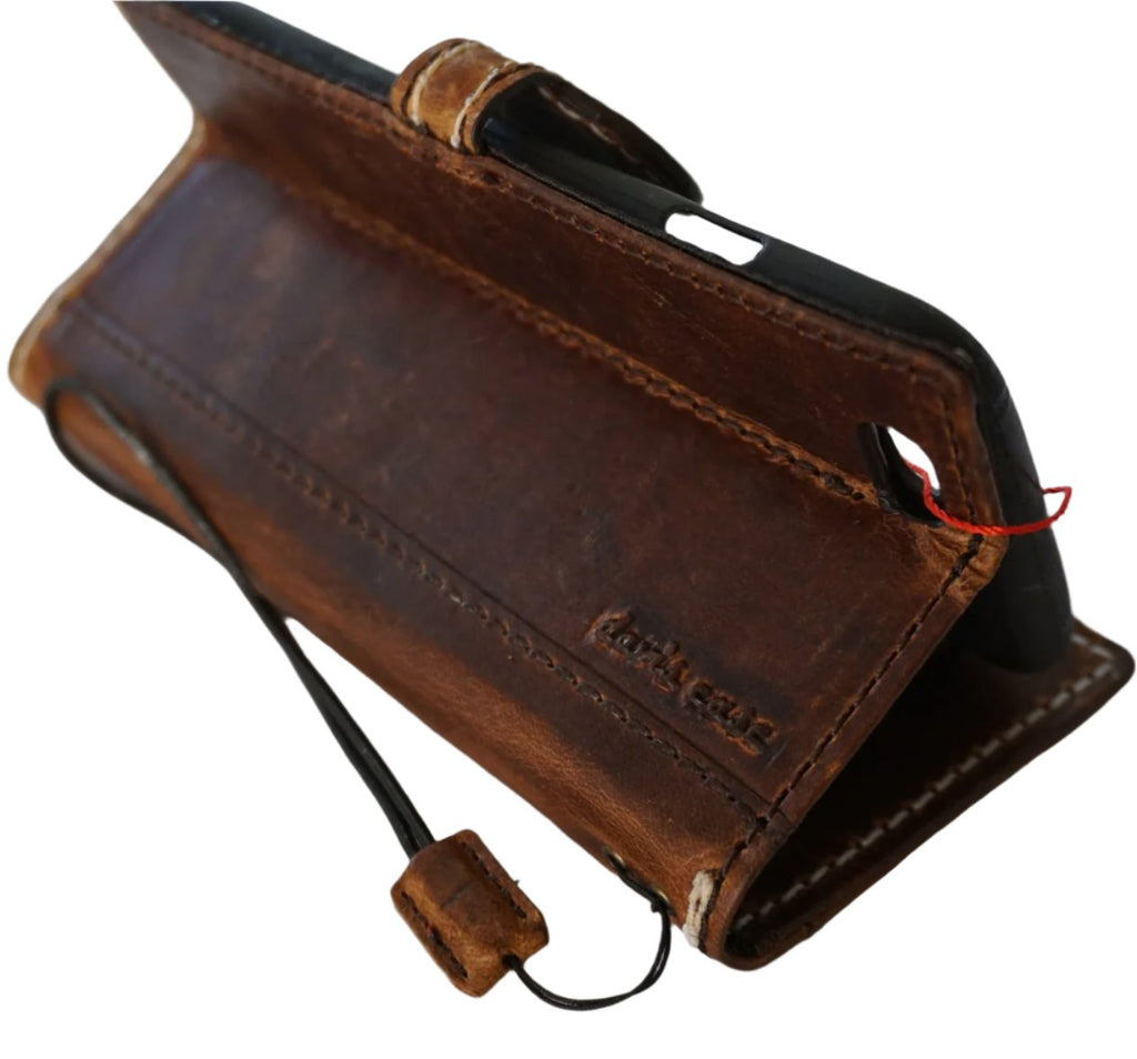 Handmade genuine leather wallet phone case for iPhone 16, 15, 14, 12, 12 Pro Max, 8 Plus, SE by DAVISCASE with magnetic closure