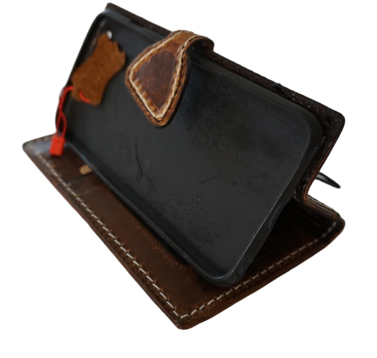 Handmade genuine leather phone case for Galaxy S24, S22, S21, S20, S23 Ultra, Note 10-21 with wallet and magnetic clasp by DAVISCASE.