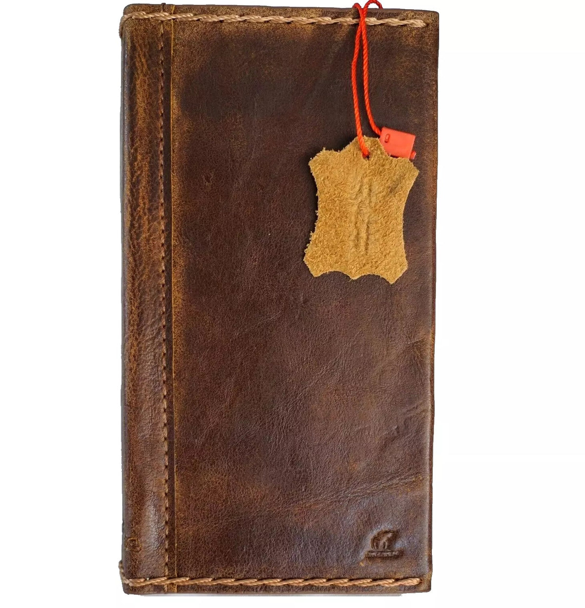 Handmade genuine leather wallet phone case for iPhone 14, 15, 16, 17 Pro Max by DAVISCASE, with a luxurious book-style cover.