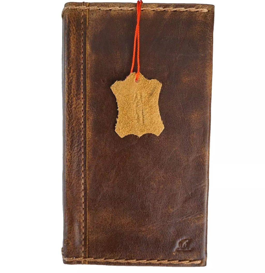 Handmade genuine leather wallet case for Apple iPhone 14 15 16 17 Pro Max, luxury book cover by DAVISCASE.