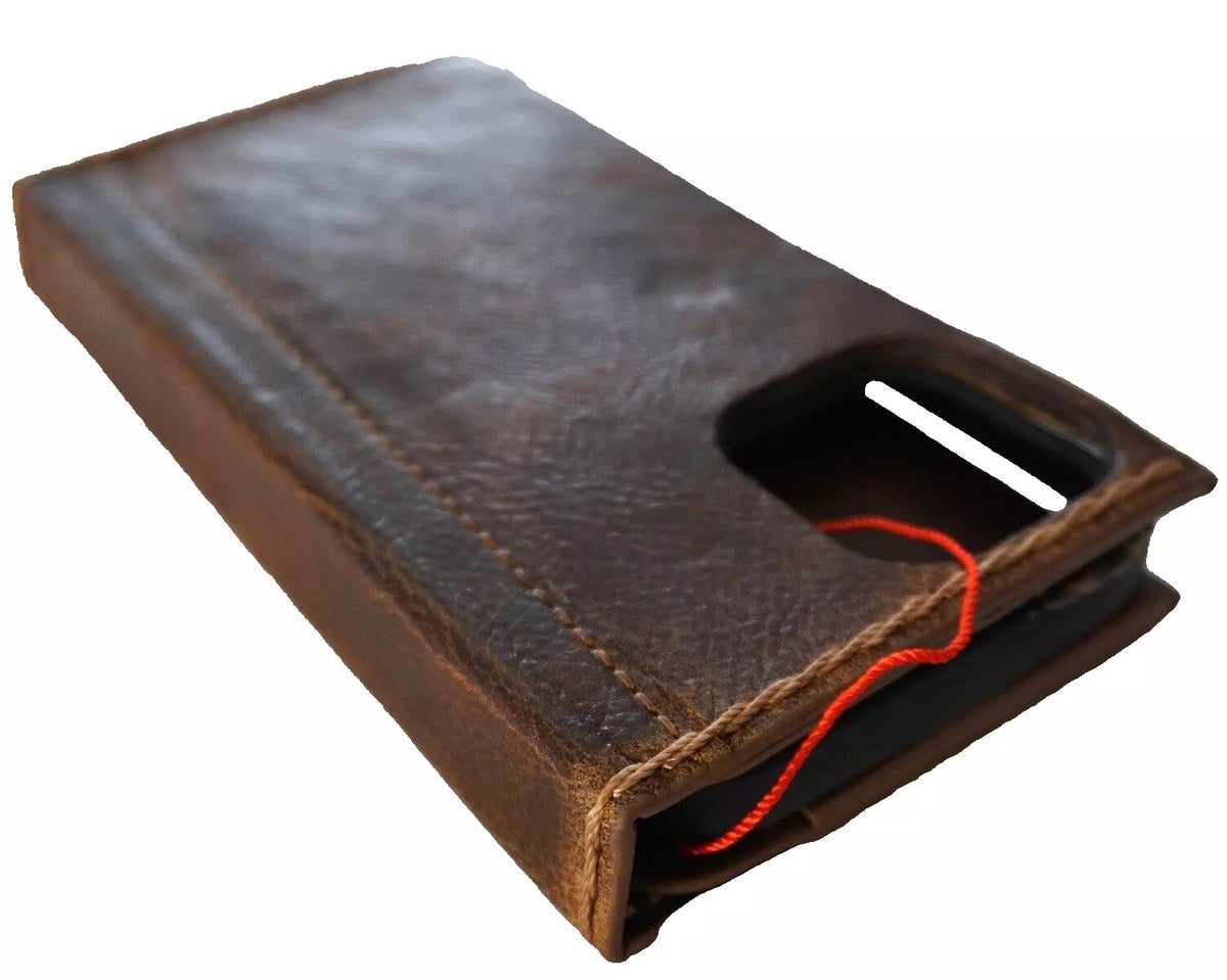 Handmade genuine leather phone case for Apple iPhone 16-17 Pro Max by DAVISCASE, featuring a wallet-style book cover design.