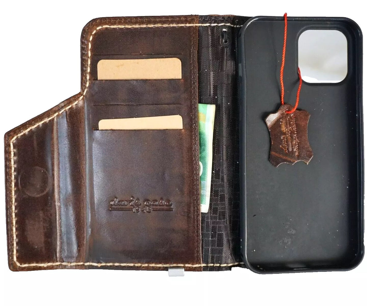 Handcrafted genuine leather phone case for iPhone 11-16 Pro Max, 8 Plus, SE, with wallet and magnetic clasp by DAVISCASE.