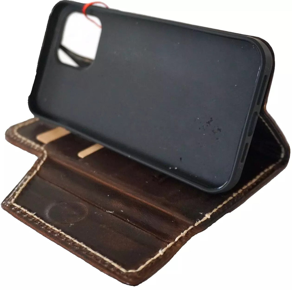 Handcrafted genuine leather phone case for Apple iPhone 11-16 Pro Max, 8 Plus, SE, with wallet and magnetic closure by DAVISCASE.