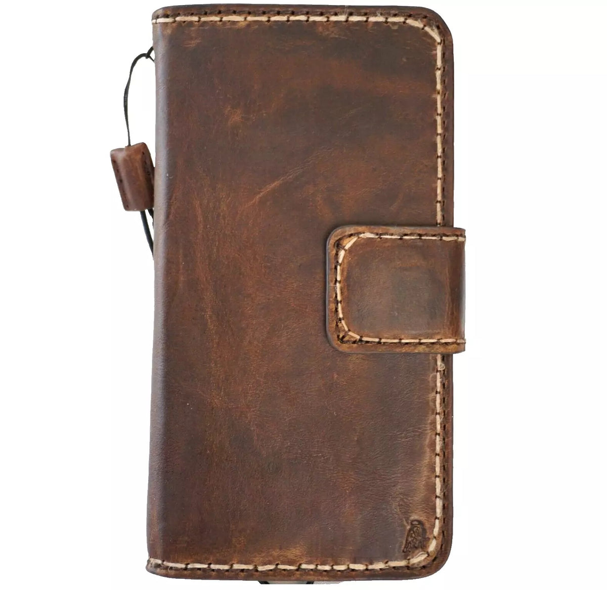 Handmade genuine leather phone case for iPhone 13-16 Pro Max with removable wallet, magnetic closure, by DAVISCASE.