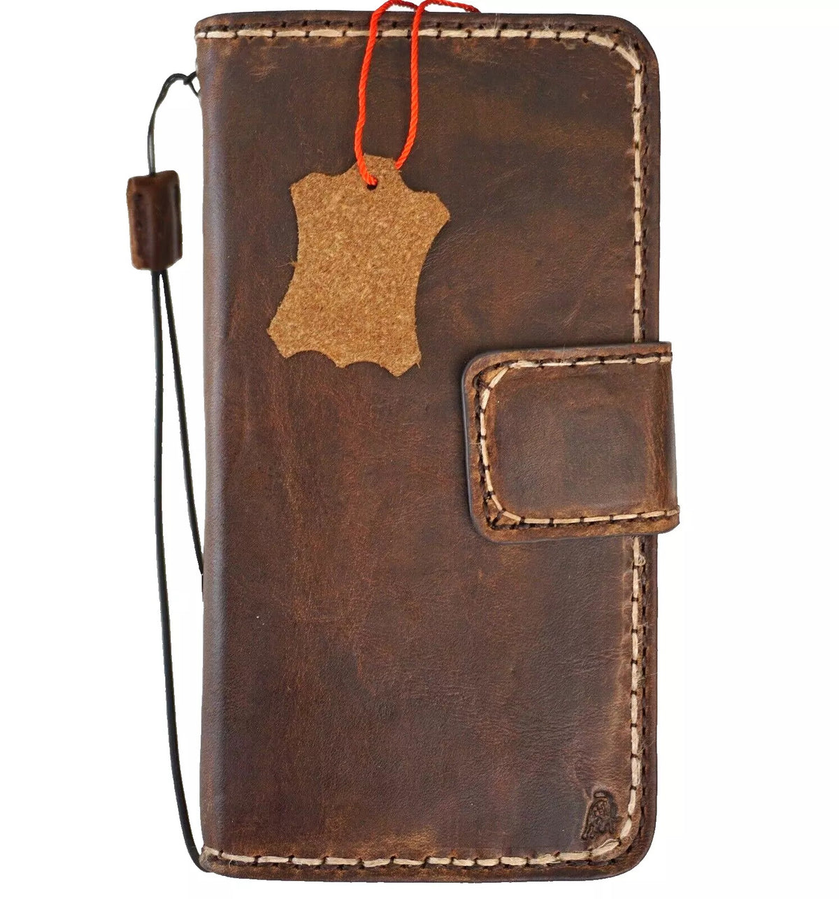 Handmade genuine leather phone case for Apple iPhone 13-16 Pro Max with removable wallet and magnetic closure by DAVISCASE.