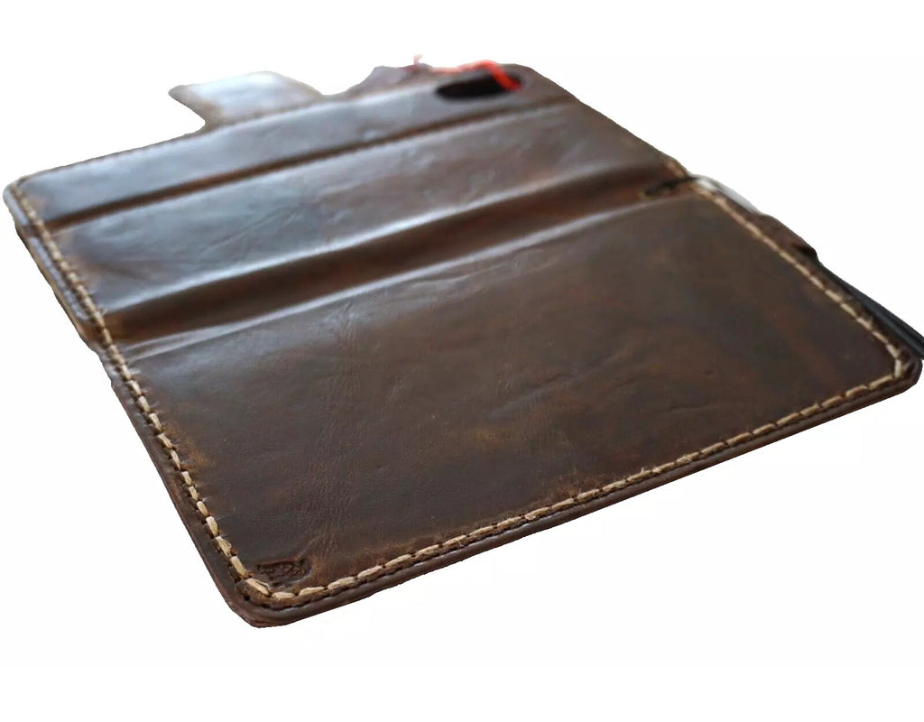 Handmade genuine leather phone case for iPhone 13-16 Pro Max with removable wallet, magnetic clasp, by DAVISCASE.