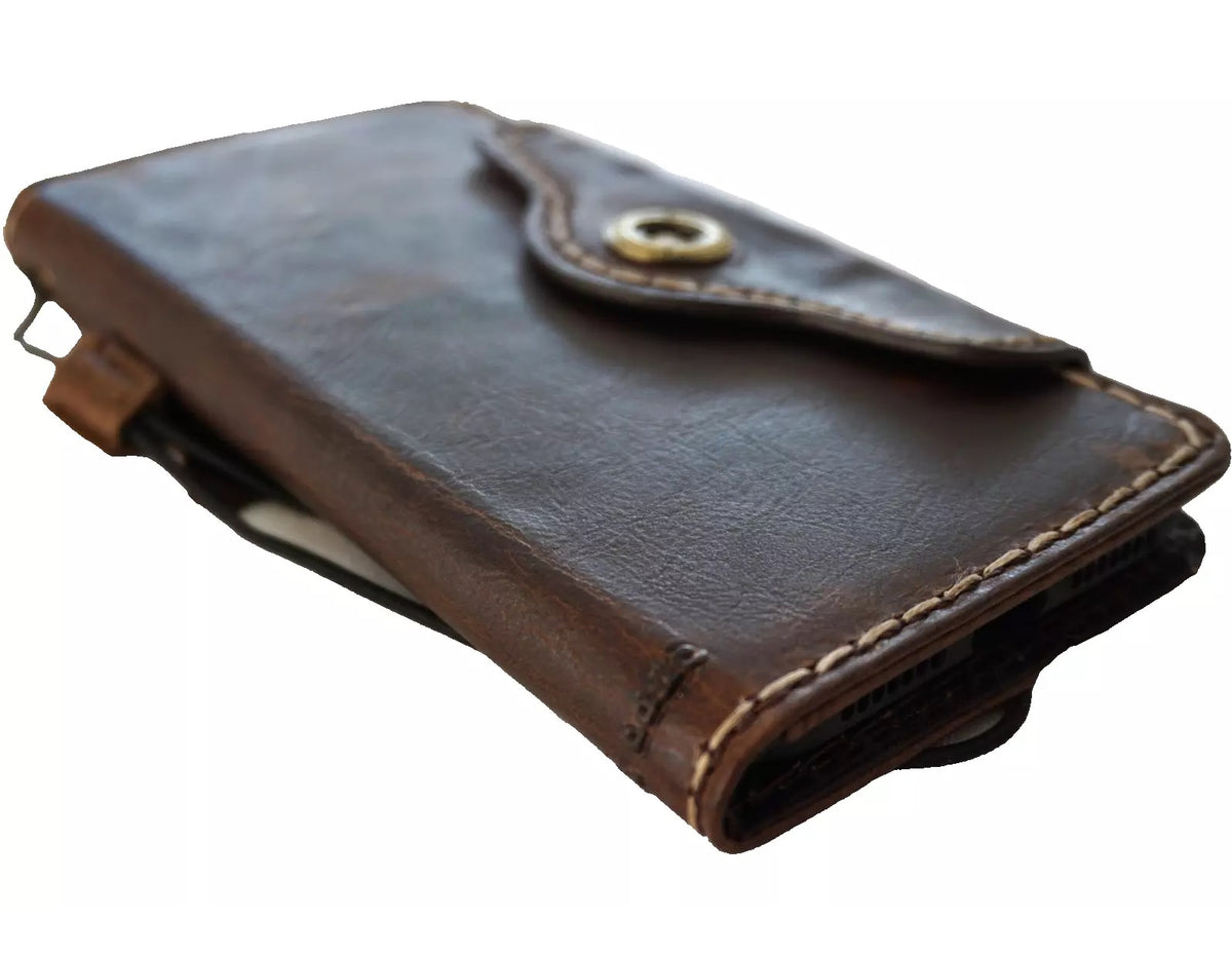 Handmade DAVISCASE genuine leather wallet phone case for iPhone 17, 13, 14, 15, 16 Pro Max, Air, SE with magnetic closure and button.