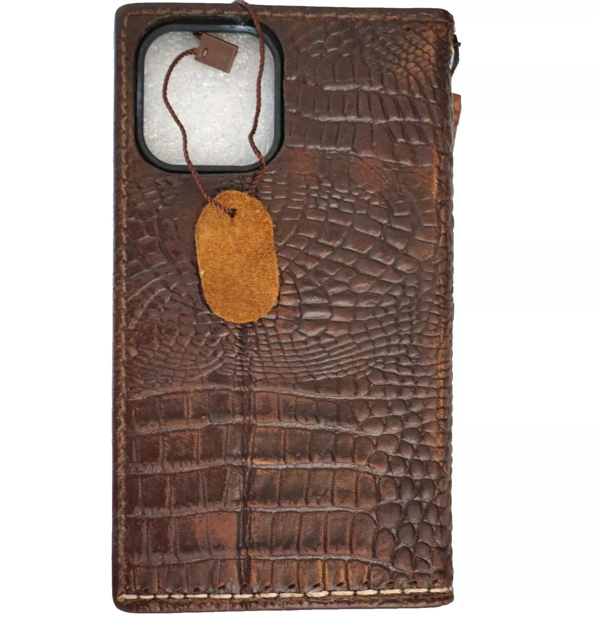 Handmade vintage crocodile leather phone case for Apple iPhone models, featuring wallet and book-style design by DAVISCASE.