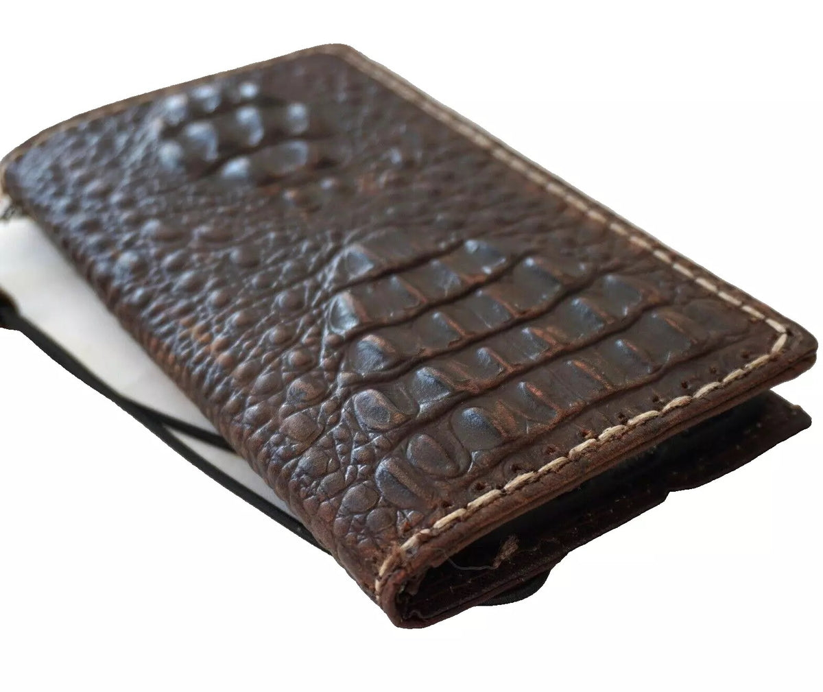 Genuine leather fold wallet cover for Google Pixel 11, 10A, 6, 7, 9A, 8, 8A, 9, 10 Pro XL with vintage crocodile style texture.