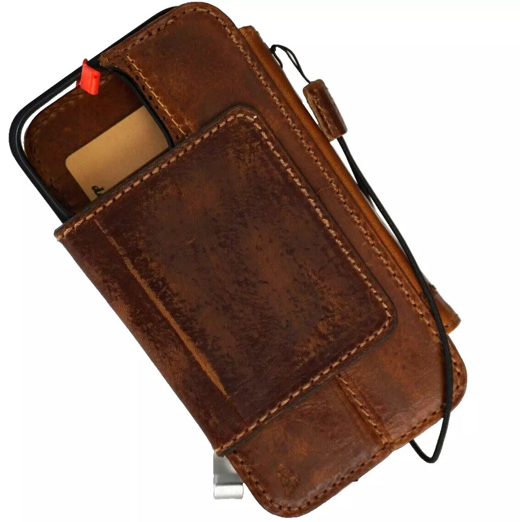 Handmade genuine leather phone case for iPhone 13-16 Pro Max with removable wallet, magnetic clasp, by DAVISCASE.
