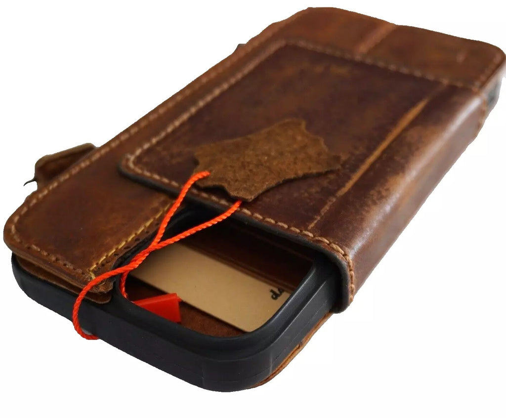 Handmade genuine leather phone case for iPhone 13, 12, 14, 15, 16 Pro Max with wallet feature, magnetic closure, by DAVISCASE.