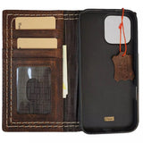 Genuine Leather Case For Apple iPhone 12 13 14 15 16 Pro Max 8 Plus Bible crafts Wallet  Book Mini Handmade Double Stitch(