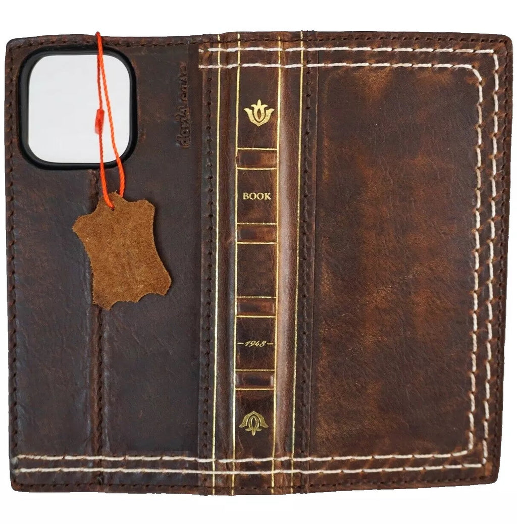 Handcrafted genuine leather phone case for iPhone 12-16 Pro Max, Bible crafts wallet with double stitching by DAVISCASE.