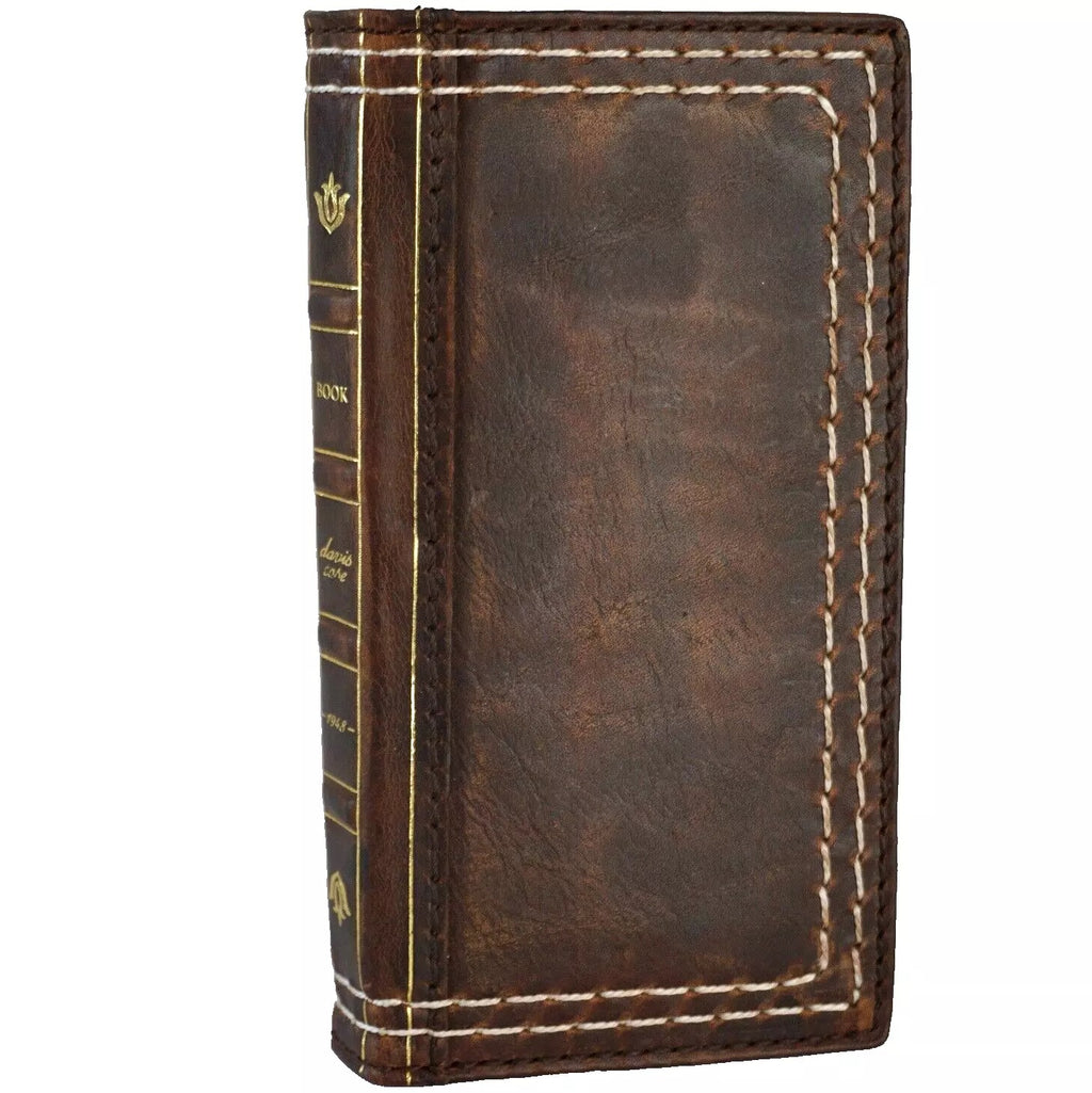 Handmade genuine leather phone case for iPhone 12-16 Pro Max, Bible crafts wallet with double stitching by DAVISCASE.