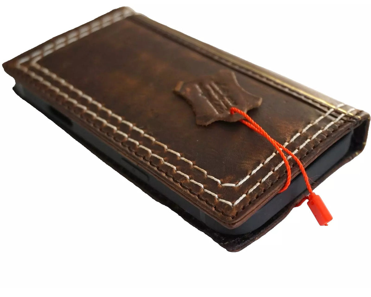 Handmade genuine leather phone case for iPhone 12-16 Pro Max, with Bible craft design and double stitching by DAVISCASE.