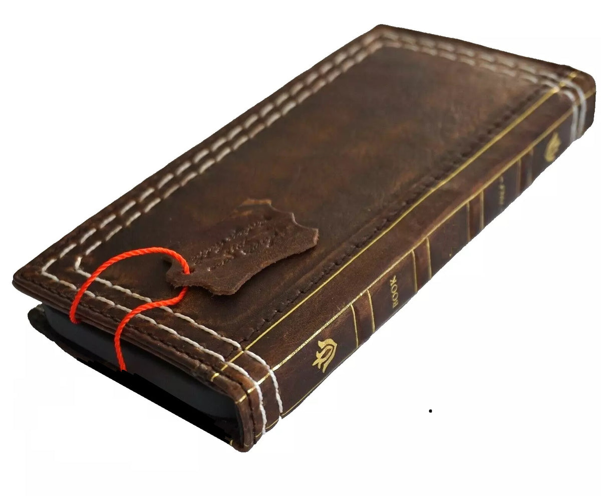 Handmade genuine leather phone case for iPhone 12-16 Pro Max, Bible crafts wallet with double stitching by DAVISCASE.