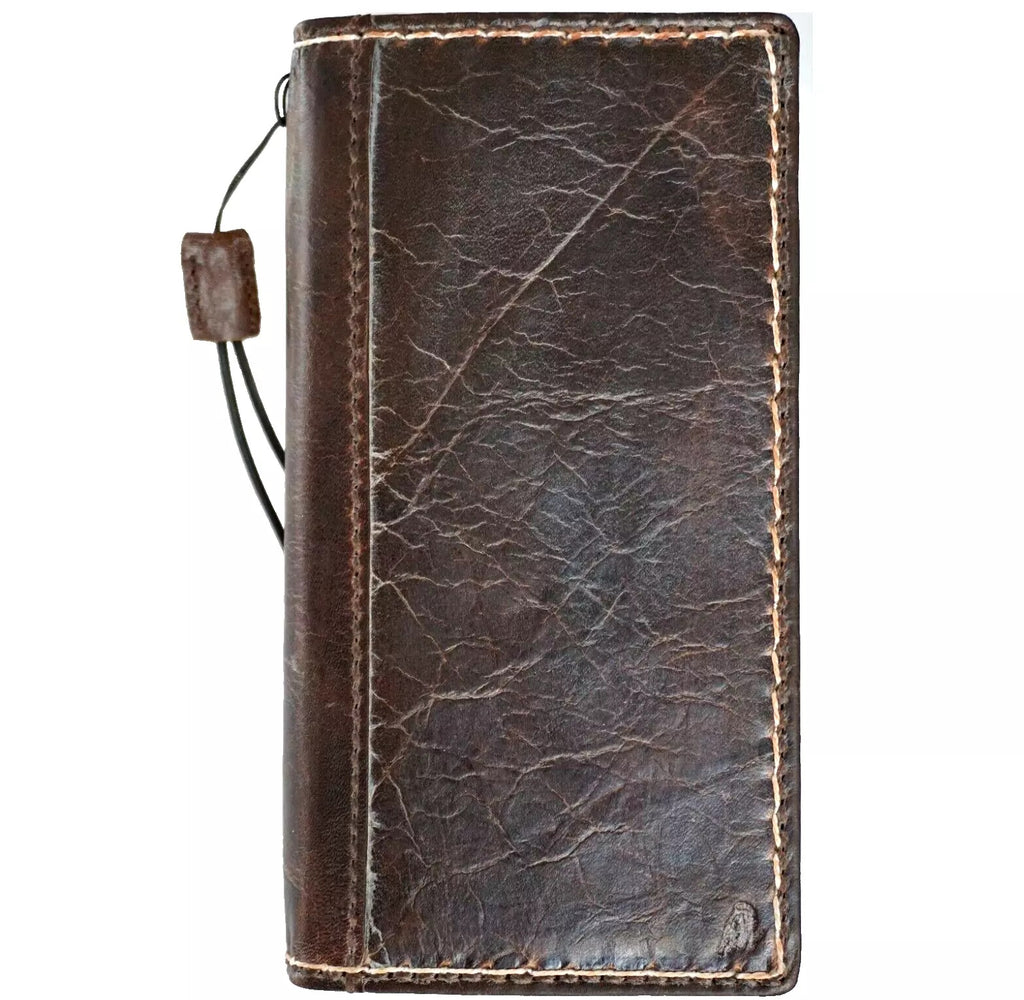 Handmade genuine leather wallet phone case for Galaxy Z Fold 3 4 5 6 7, featuring a textured, wrinkled design by DAVISCASE.