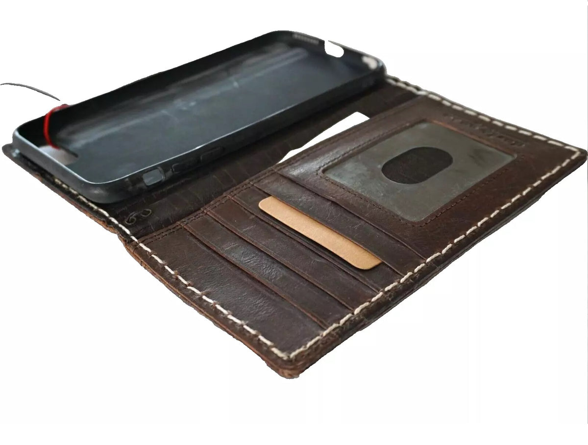 Handmade genuine leather phone case for iPhone 16, 12, 13, 14, 15 Pro Max, with wallet and book cover design by DAVISCASE