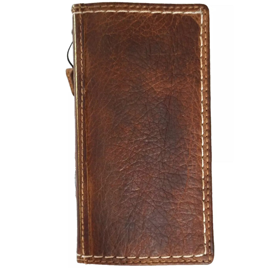 Handmade genuine leather wallet case for Galaxy Z Fold 8-7, crafted by DAVISCASE, featuring a Bible tan design and hand-stitched details.