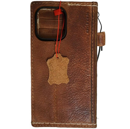 Handmade genuine leather wallet phone case for Galaxy Z Fold 8-7 by DAVISCASE, features a Bible-inspired tan design.