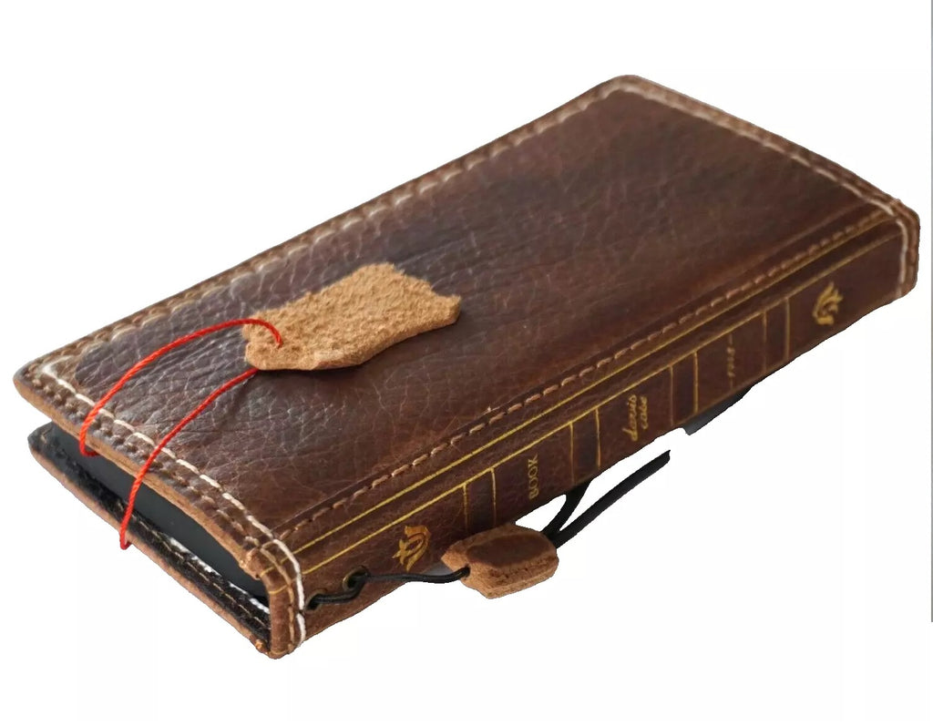 Handmade genuine leather phone case for Galaxy S25 S24 S26 Fold and Note 3-7 Edge, featuring wallet and magnetic FE sew details.